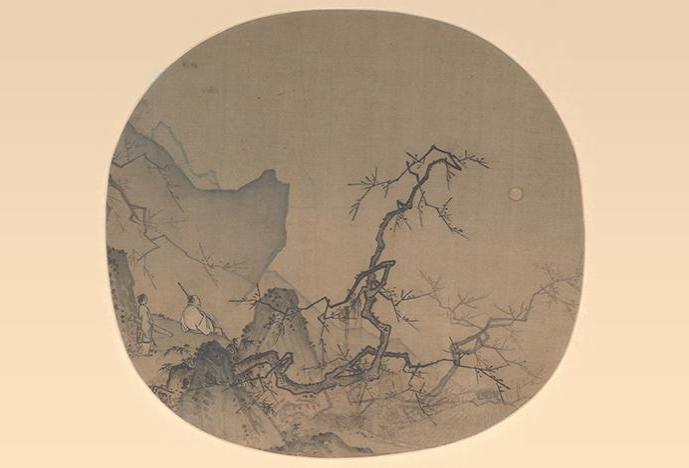 Viewing Plum Blossoms by Moonlight, an ink-and-color on silk fan from the Southern Song dynasty