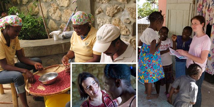a photo collage of people in haiti working