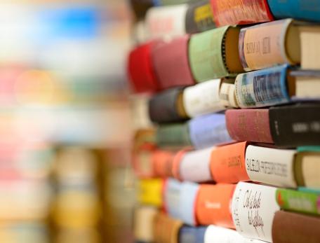 stacks of books showing their spines