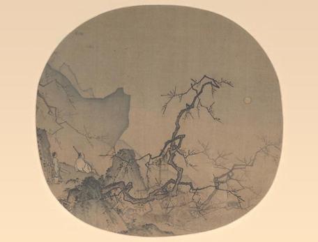 Viewing Plum Blossoms by Moonlight, an ink-and-color on silk fan from the Southern Song dynasty