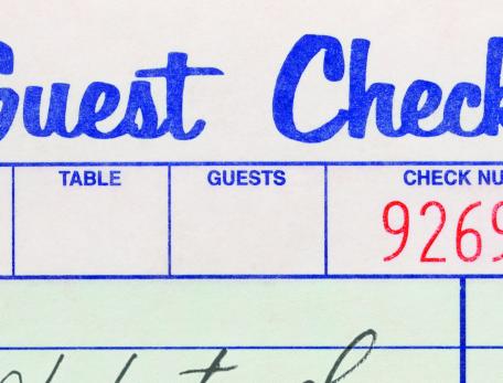Top of guest check used to take food orders in restaurants