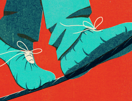 illustration showing feet of an individual walking a tighrope