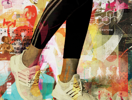 collage of exercise-related activities performed by women