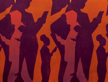 illustration of silhouettes of people focused on mobile devices, not each other