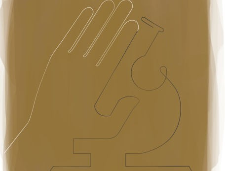 Hand melding with a microscope line drawing