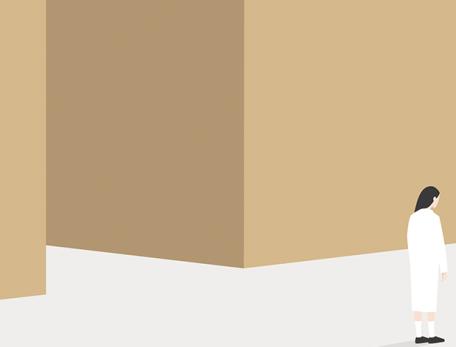 illustration of a person standing alone in an expansive indoor space