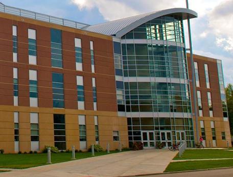 brick building with glass doors 