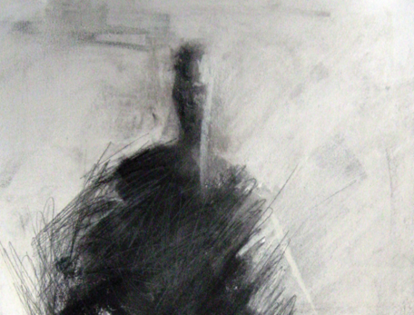 chalk abstract of a seated human figure