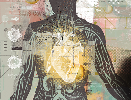 A collage illustration depicts an enlarged, glowing heart against the background of a person's body