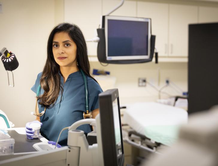 Trisha Pasricha stands in a hospital room