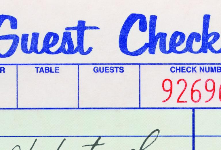 Top of guest check used to take food orders in restaurants
