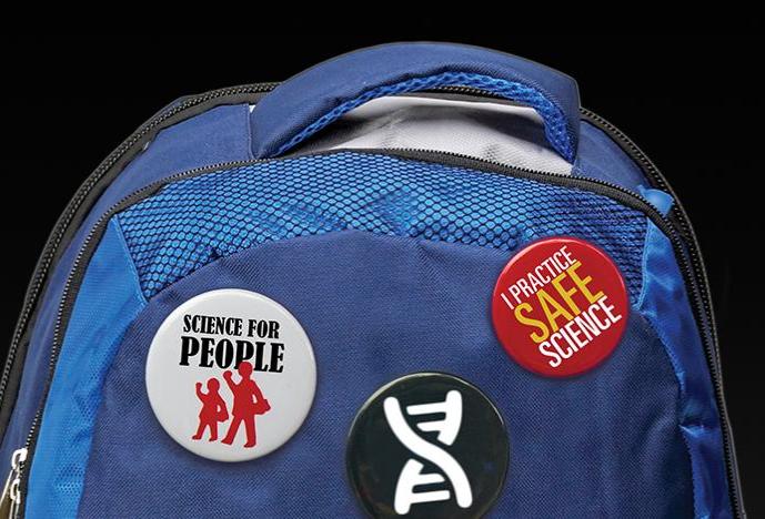 Backpack with pro-earth button pins 