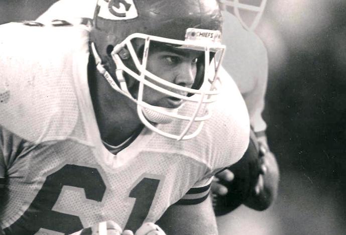 Mark Adickes playing in a Kansas City Chiefs football team uniform