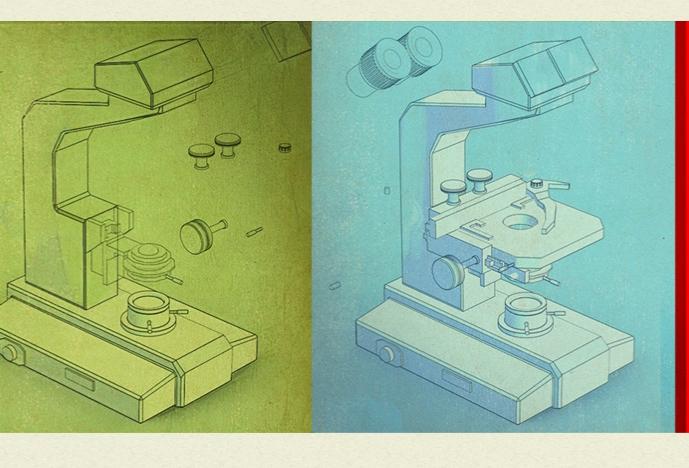 Colorful illustration of microscopes