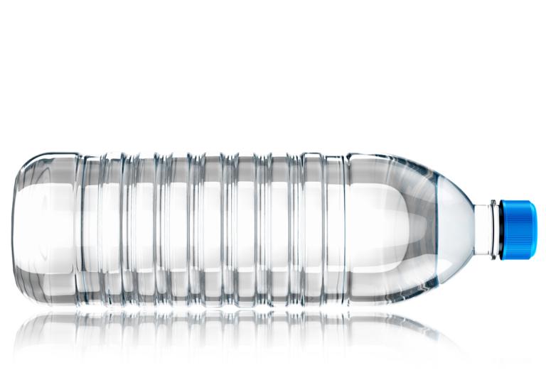 Plastic water bottle on side