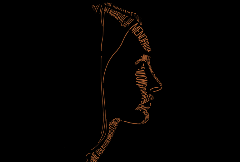 Profile of a woman created with words and terms associated with women's health