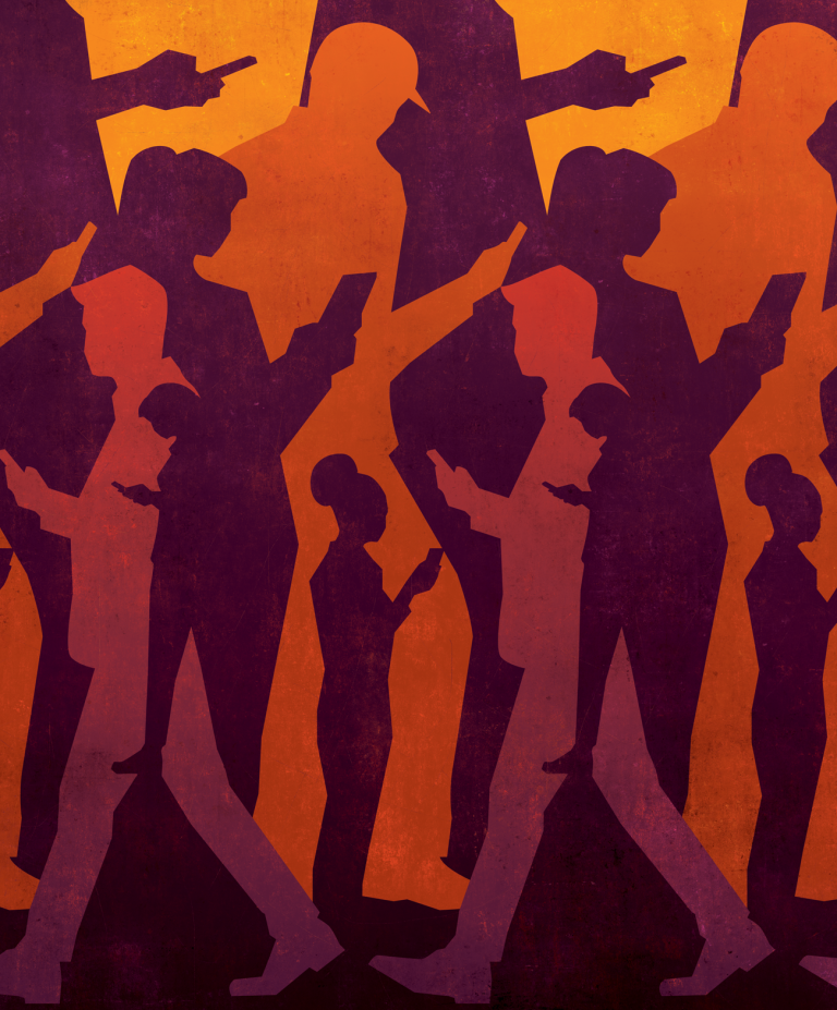 illustration of silhouettes of people focused on mobile devices, not each other