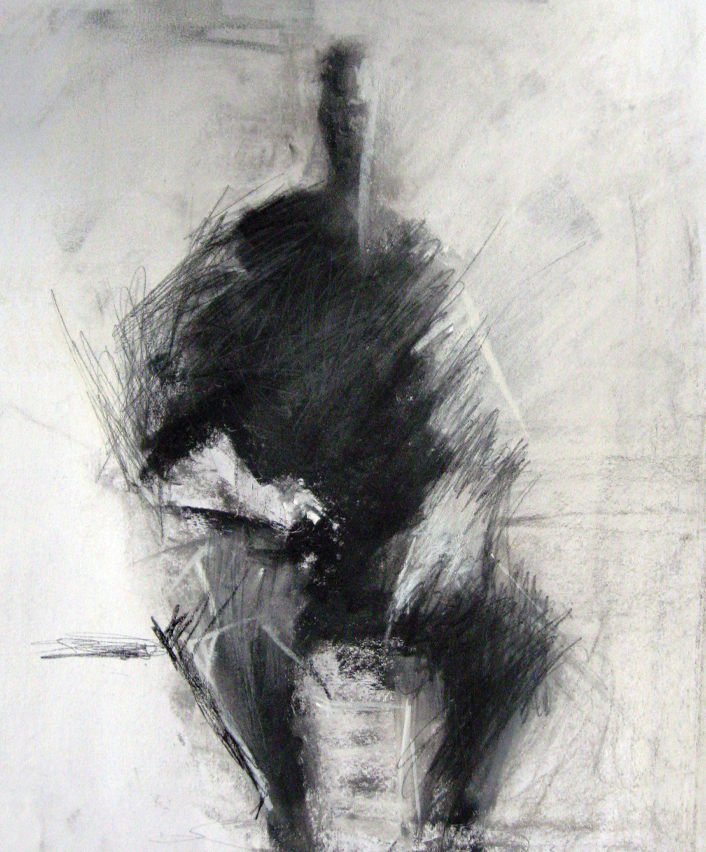chalk abstract of a seated human figure