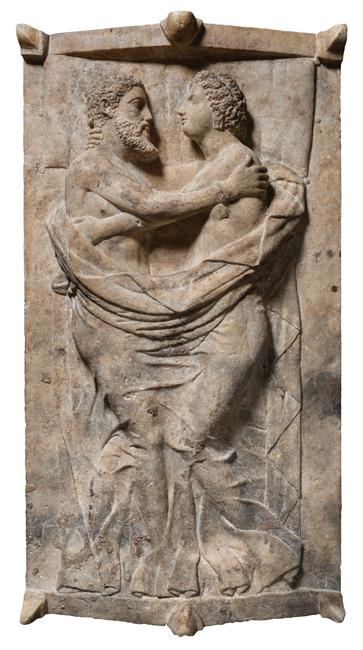 Sarcophagus and lid with husband and wife, Italic, Etruscan, late Classical or early Hellenistic period, 350-300 BC, travertine, Museum of Fine Arts, Boston