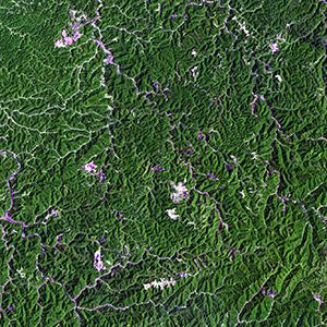 Satellite image of surface mining sites in West Virginia