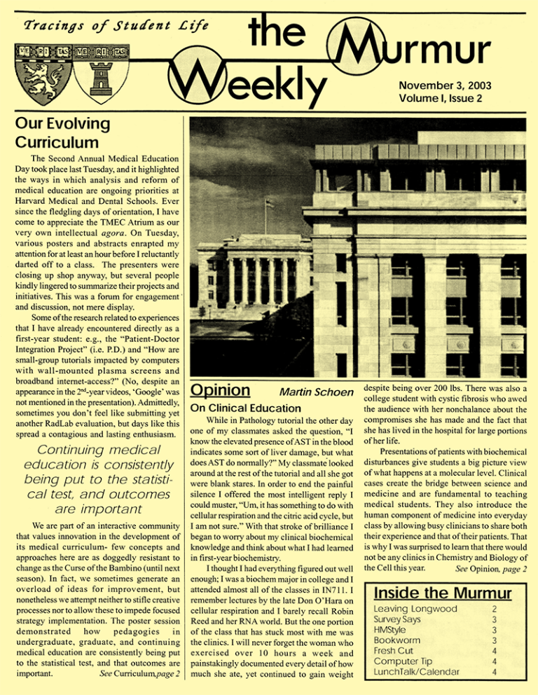 front page of an issue of The Weekly Murmur