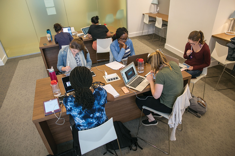 In this 2018 photo, students work in the Student Study and Collaboration Center in the Tosteson Medical Education Center.