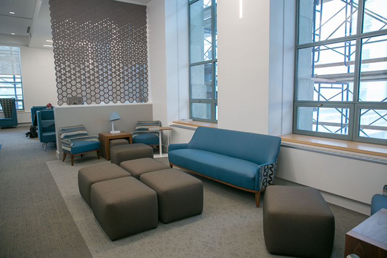 A view of one of the lounge areas in the Student Study and Collaboration Center in TMEC.