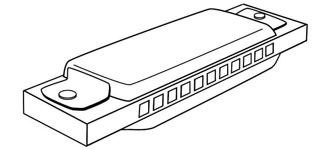 black and white drawing of a harmonica