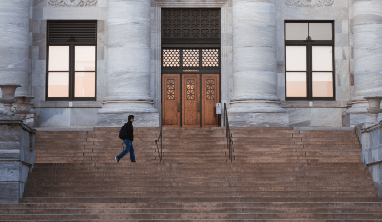 Singular student on HMS campus during the COVID-19 pandemic