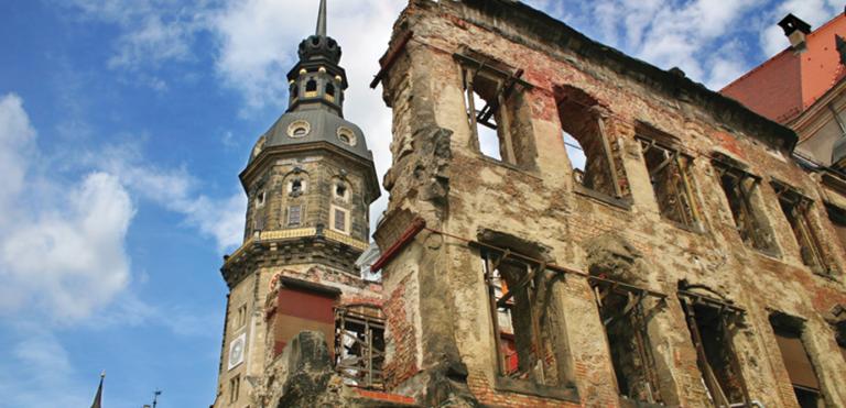 Photo of building damaged by shelling